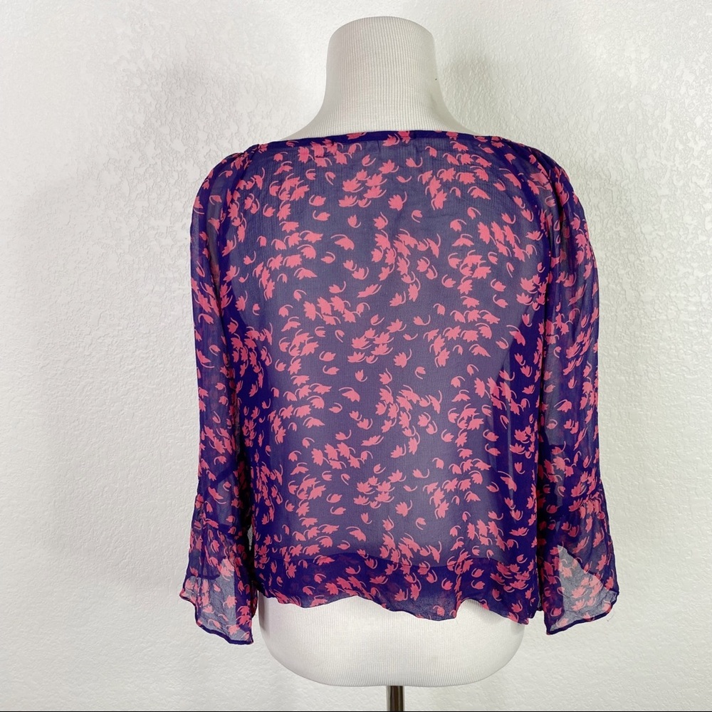 Wendy Katlen Blue Pink Floral Silk Sheer Blouse - Picture 4 of 12